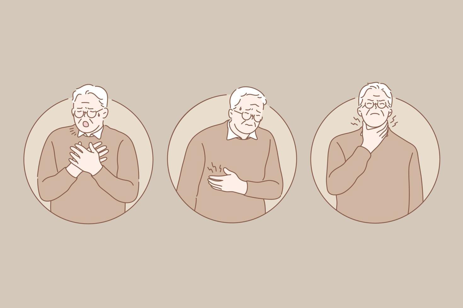 Pain, desease, old age set concept vector