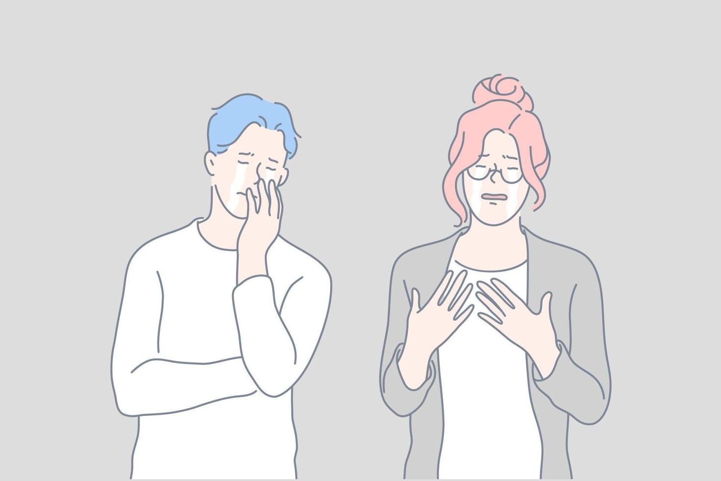 Crying people, negative emotions concept vector