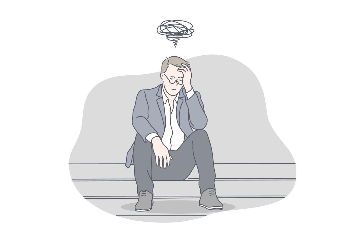 Confused and tired man concept. vector