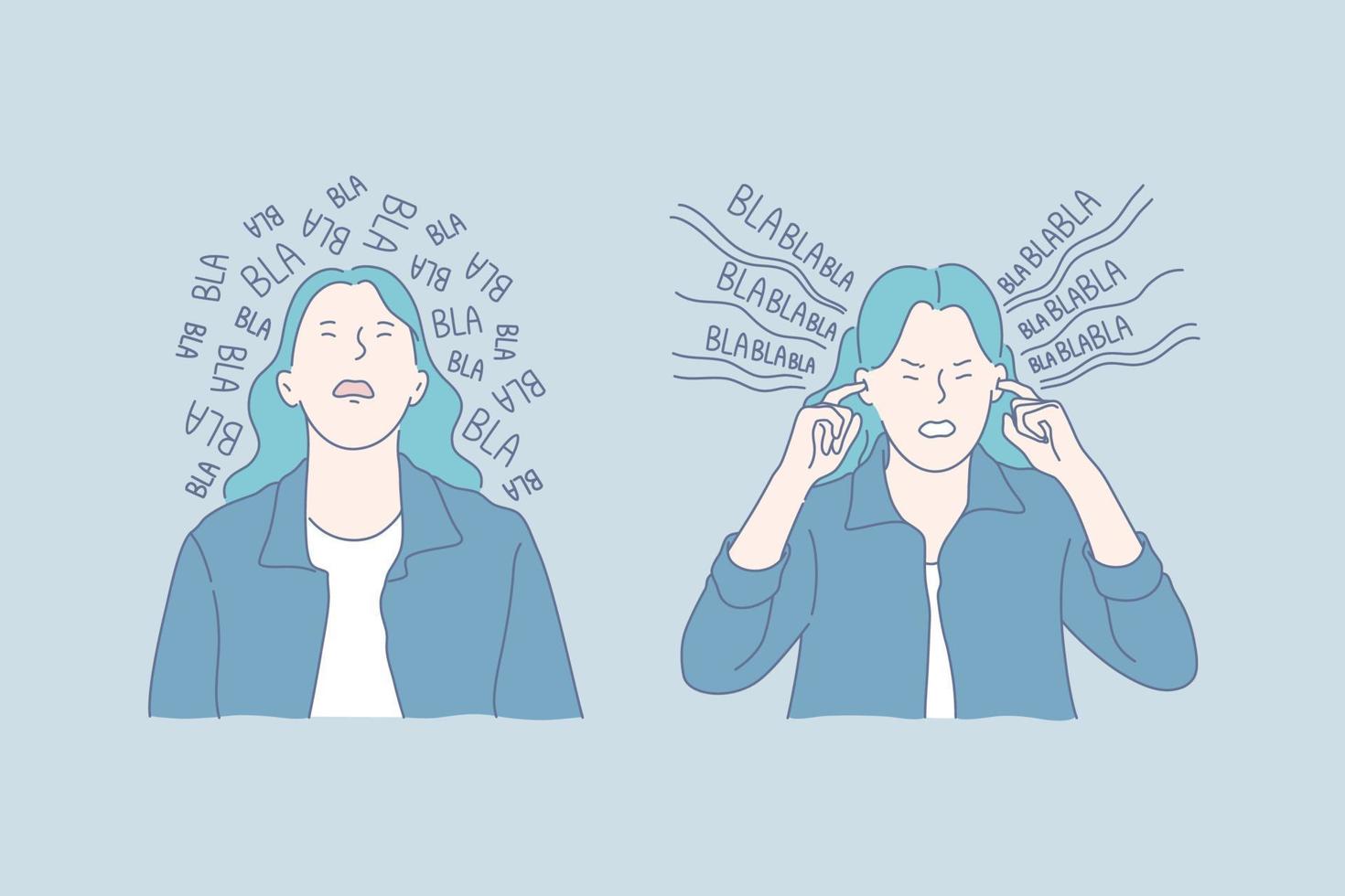 Noise annoyance, irritation, negative emotions concept vector
