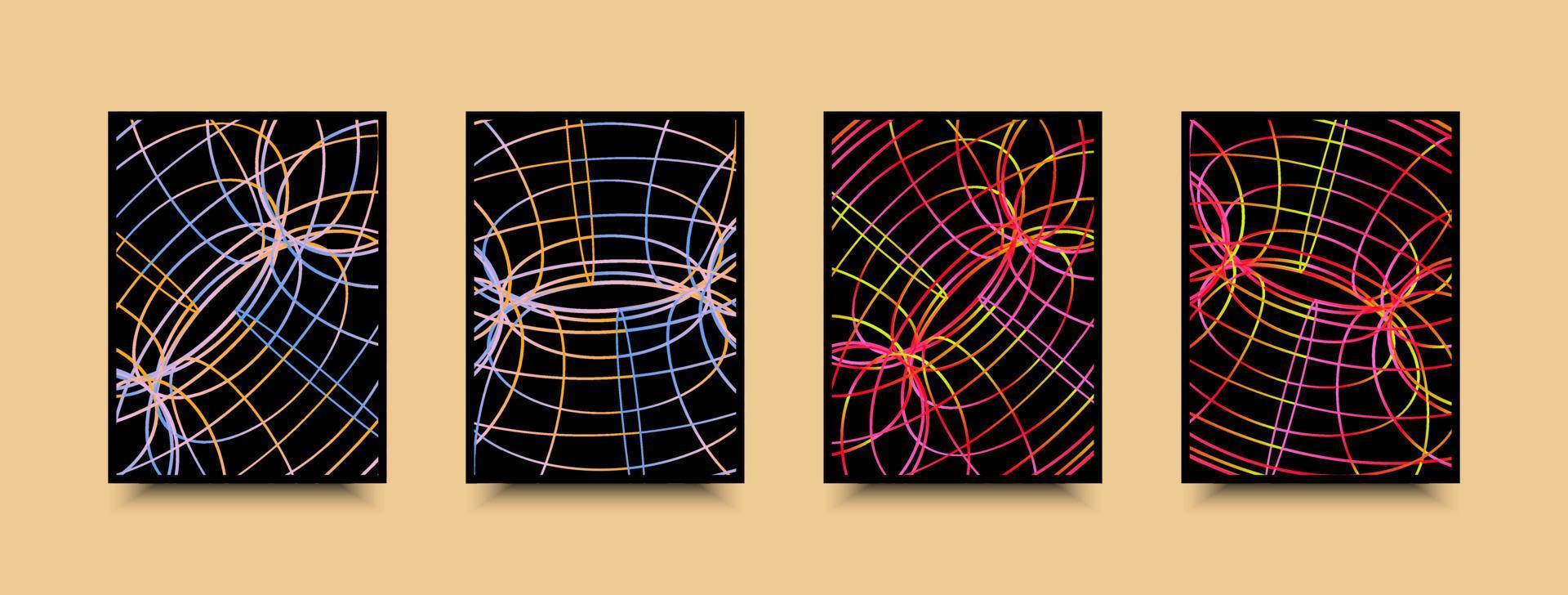 geometría cuadrícula perspectiva estructura metálica póster en neón degradado colores vector