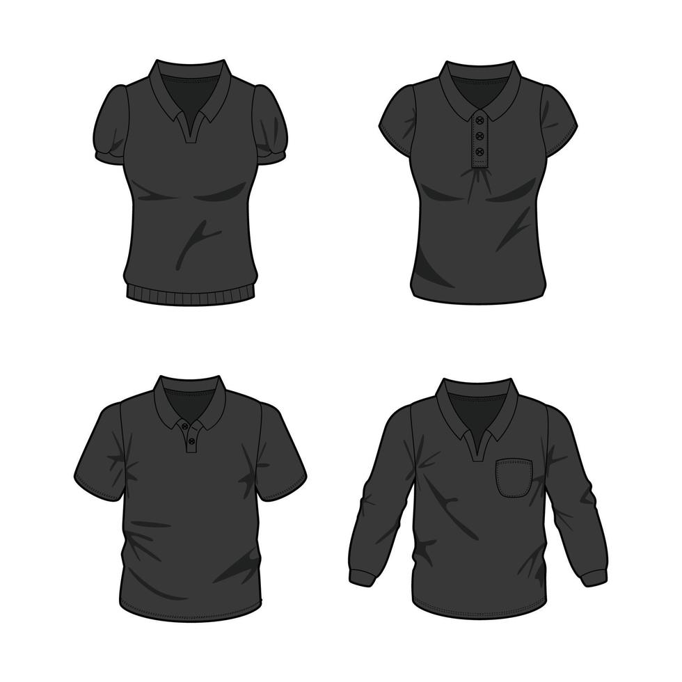 negro polo camisa maqueta para hombres y mujer vector