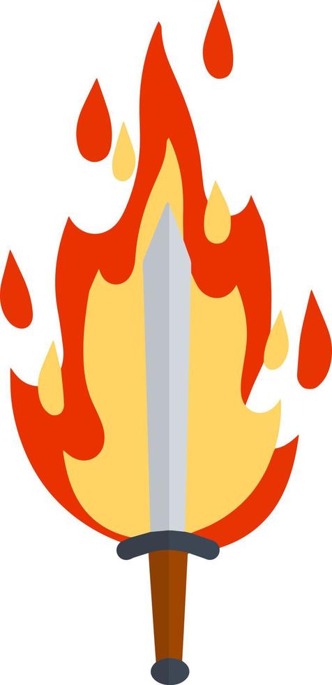 Fiery sword. Magic weapon of knight, sorcerer, magician. Fire spell. Burning blade. The medieval element of game. Dangerous hotter the flames. vector