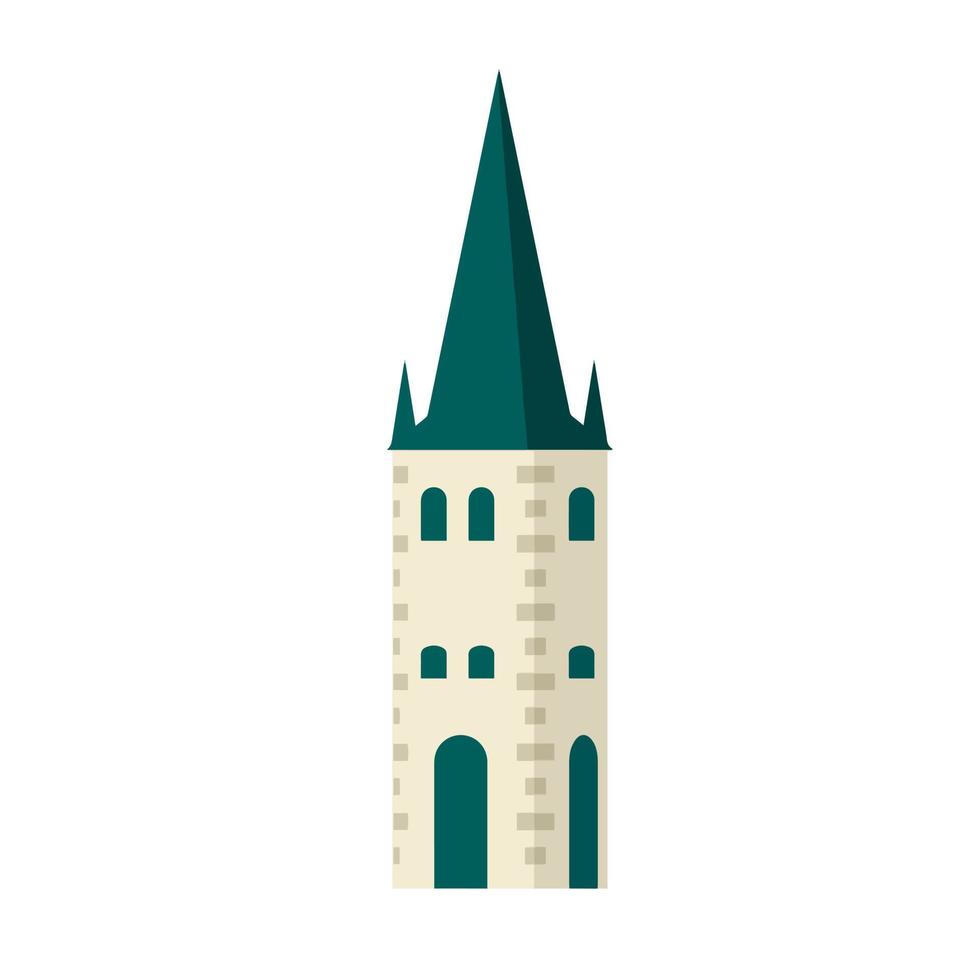 St. Olaf Church. Old historical European city. Christian temple. White tower. Element of medieval town with house and red roof. Estonian Tourist Attraction In Tallinn. vector