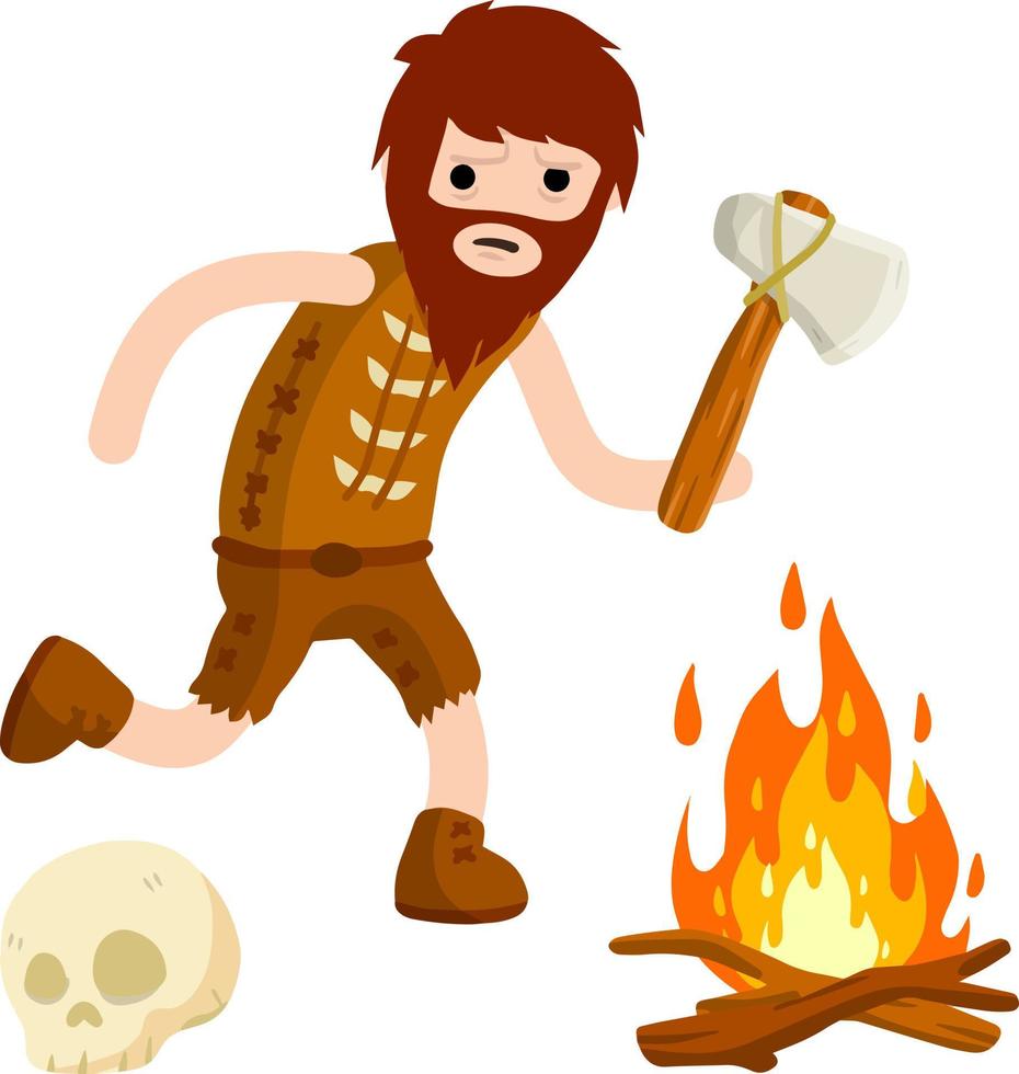 Caveman in animal skin. Man from stone age. vector