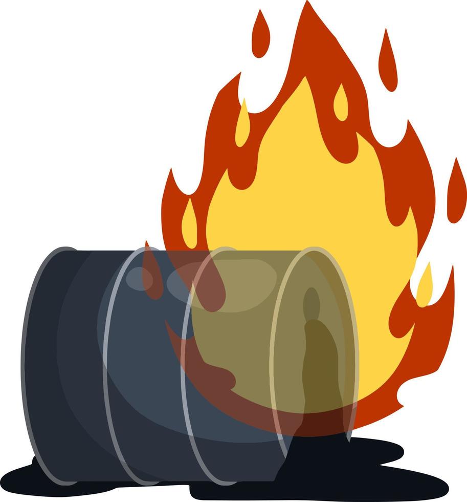 petróleo embalaje. fuego en gasolina tanque. recurso crisis. accidente y llamas dibujos animados plano ilustración vector