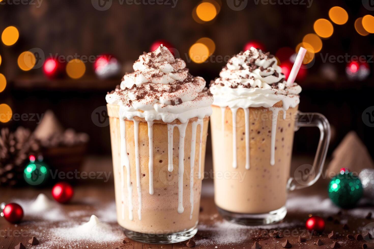A glass of milkshake with whipped cream and blackberries.Strawberry milkshake, Raspberry milkshake. photo