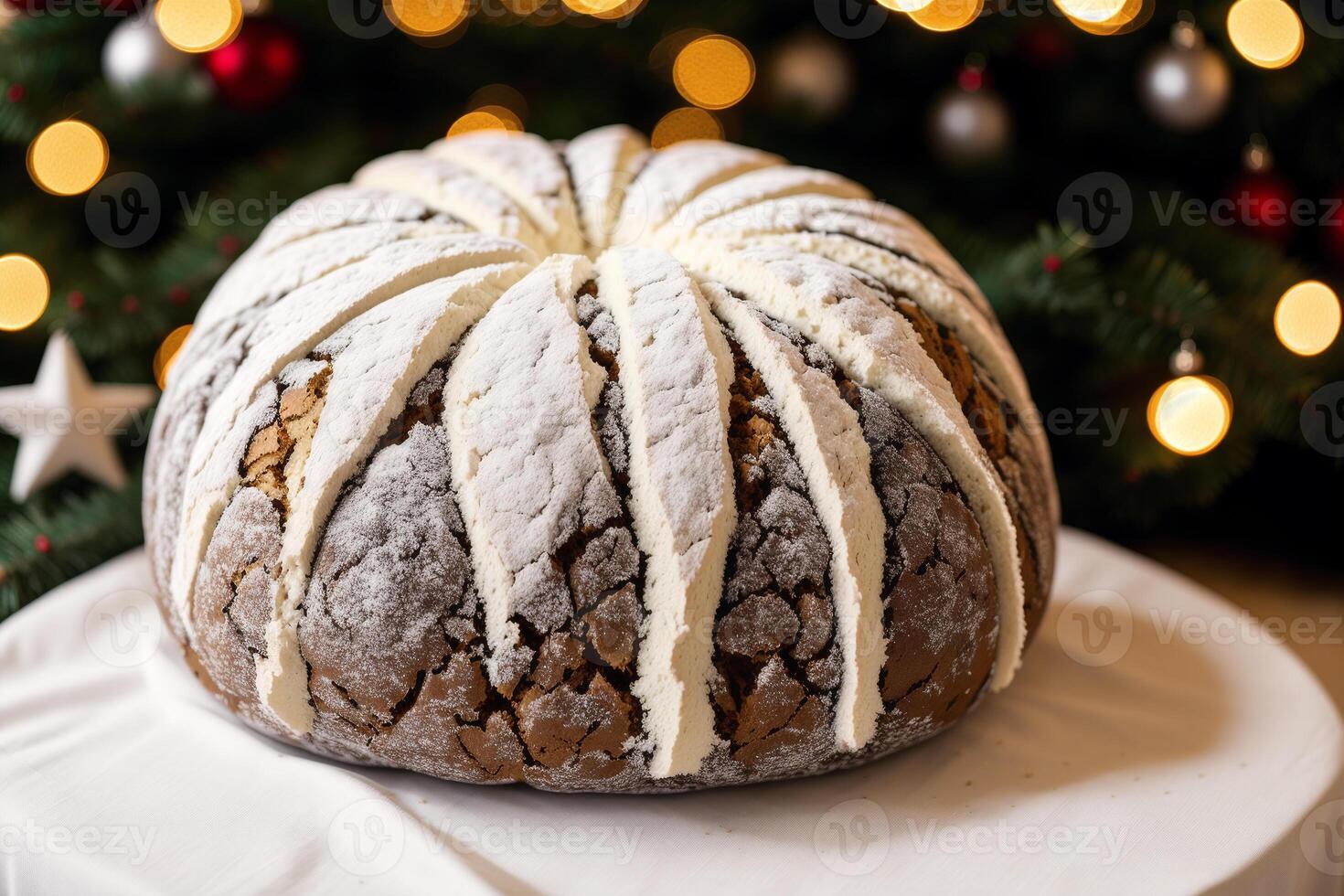 Freshly baked bread on a wooden board, close-up. French bread. loaf of white bread. photo