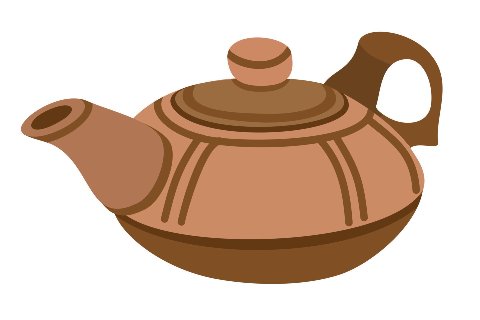 Clay teapot. Vector isolated illustration. Ceramics. Kitchenware