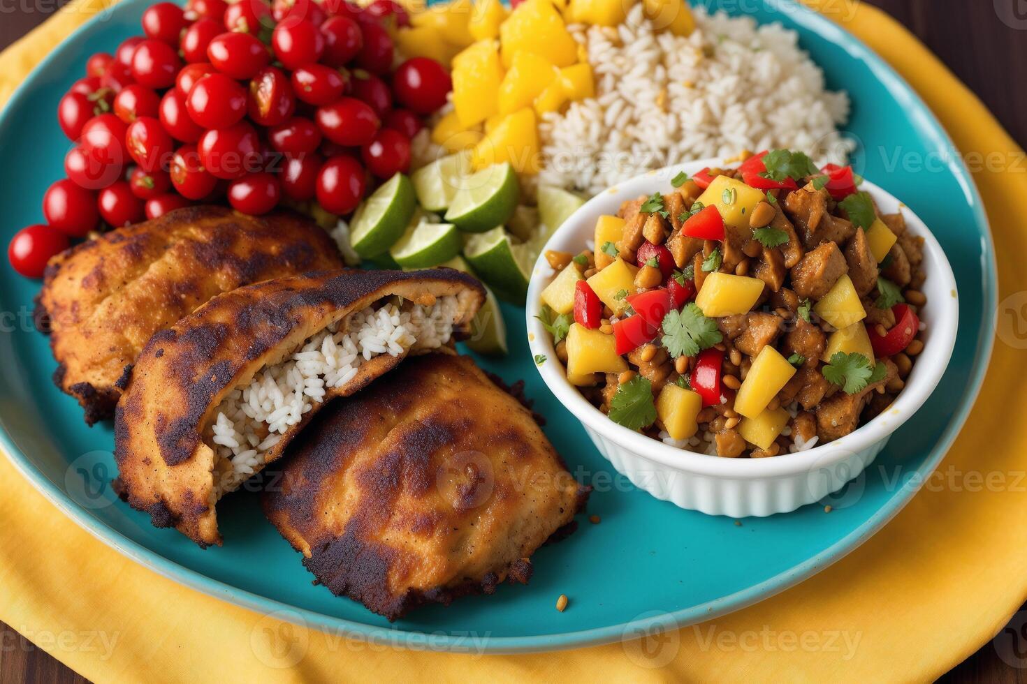 Jamaican cuisine. Jamaican patty, a savoury and spicy pastry filled with meats. photo