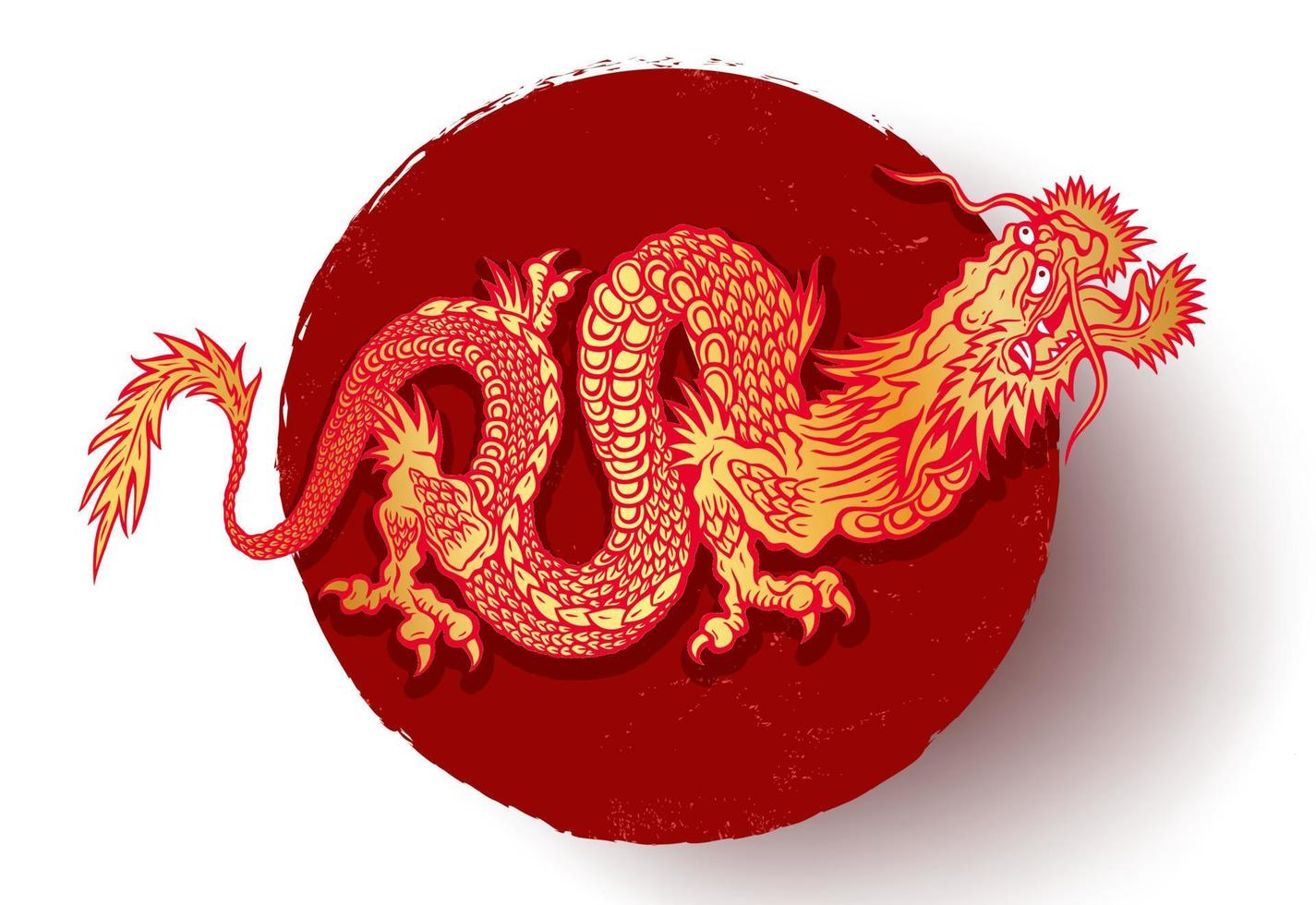 Vector illustration of a golden Chinese dragon on red background