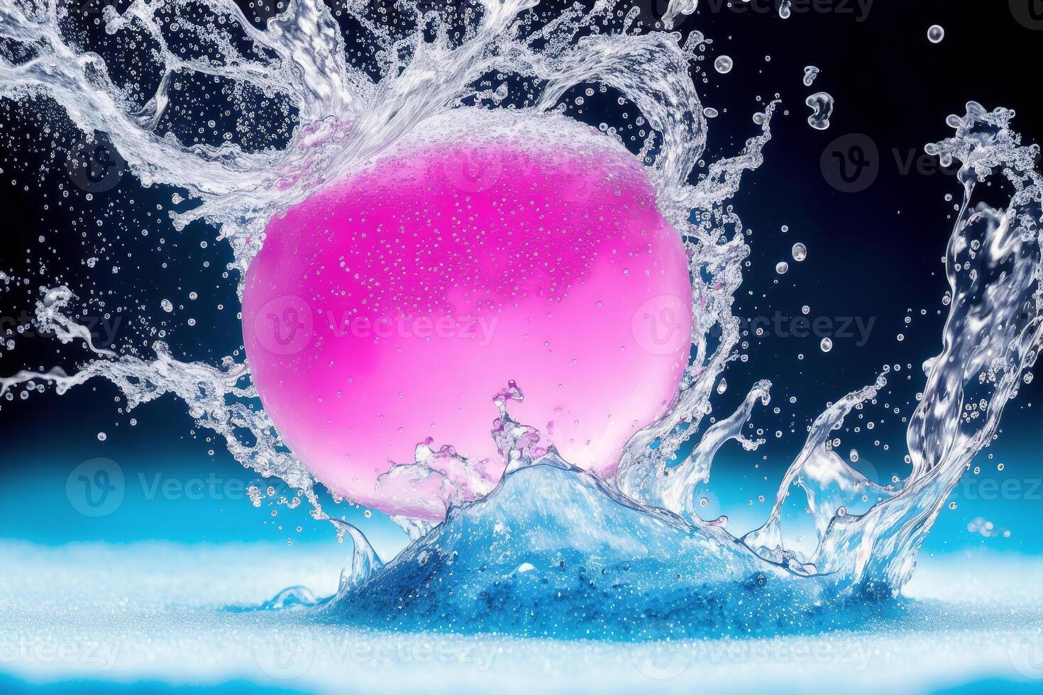 Water splash with bubbles on blue background. Abstract background. photo