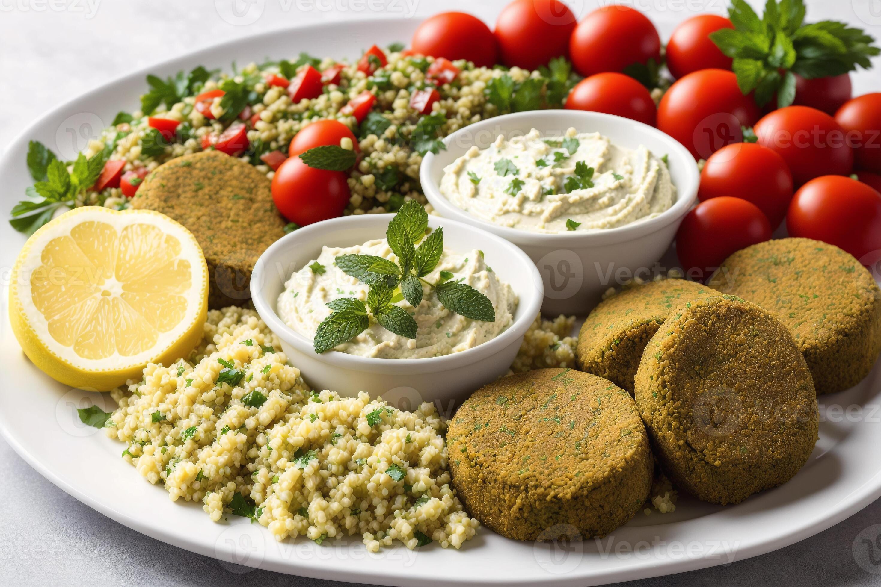 Lebanese cuisine. Chicken shish kebab on skewers served with couscous