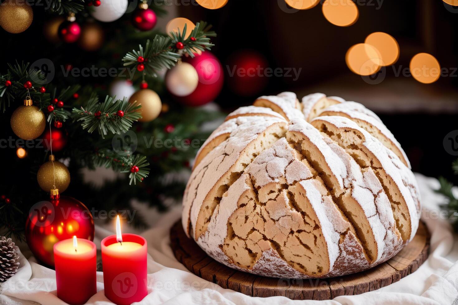 Freshly baked bread on a wooden board, close-up. French bread. loaf of white bread. photo