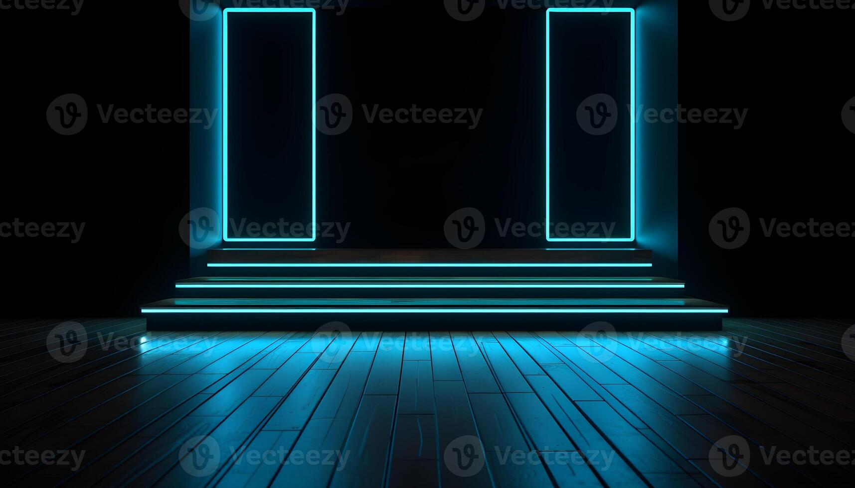 Futuristic Stage colorful neon lights stages room background and backdrop, empty podium for Product Display or Presentations, abstract modern, Perfect for Showcases and Modern Projects. 3D Rendering. photo