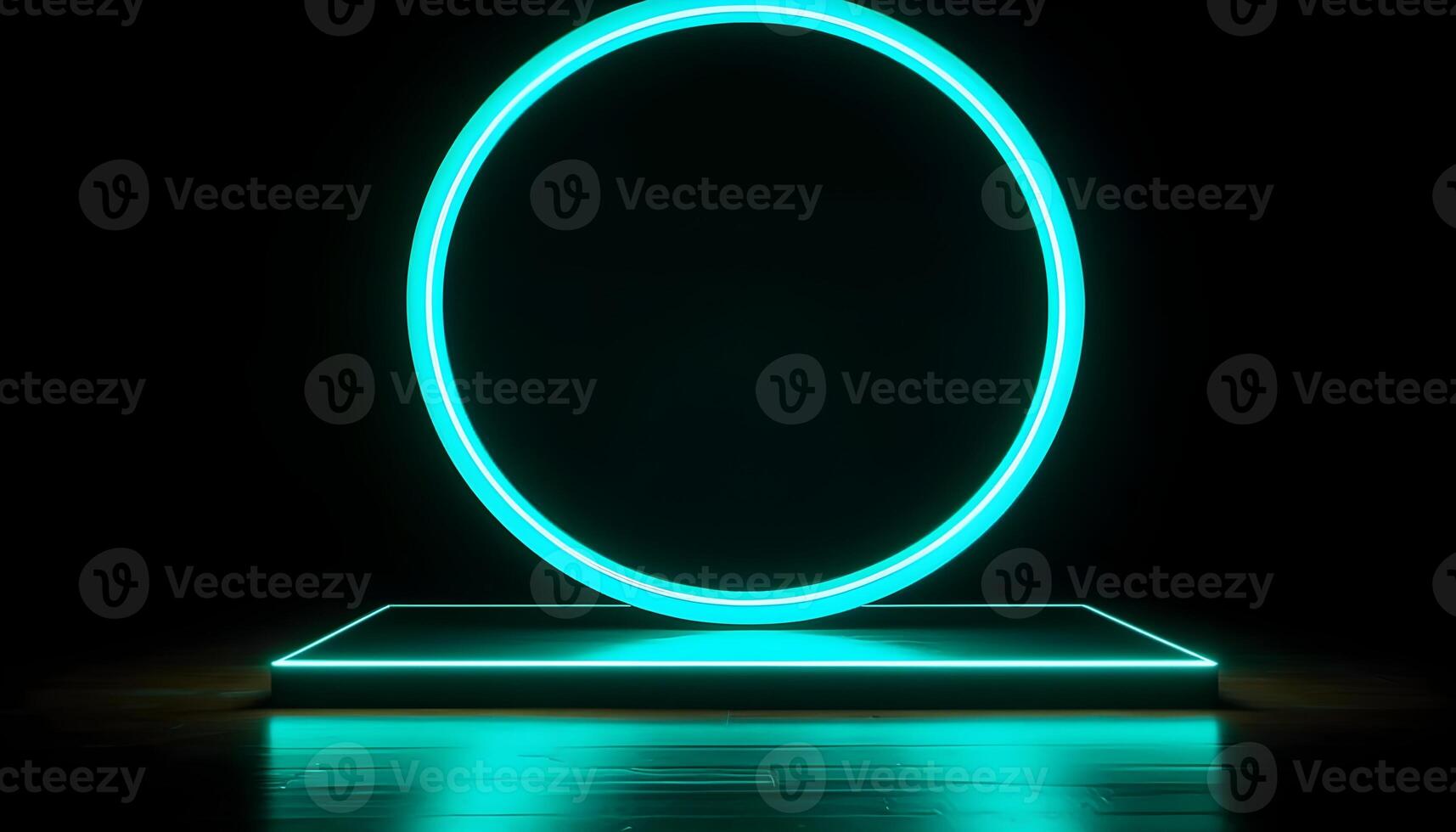 Standing bright white circle neon light background and backdrop and some negative space at the center. photo