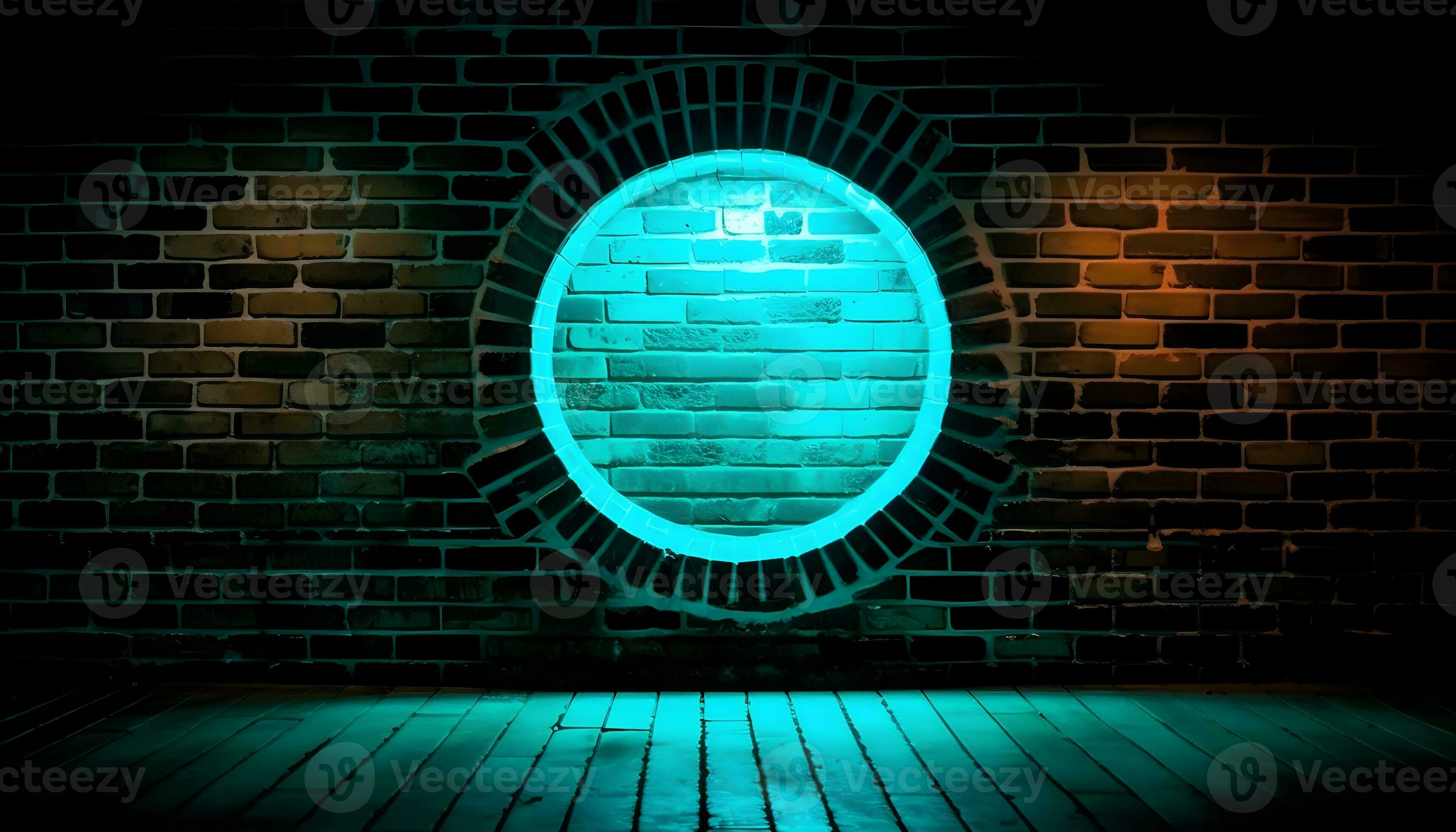 Bright circle neon light brick wall background and backdrop and some  negative space. 23164760 Stock Photo at Vecteezy
