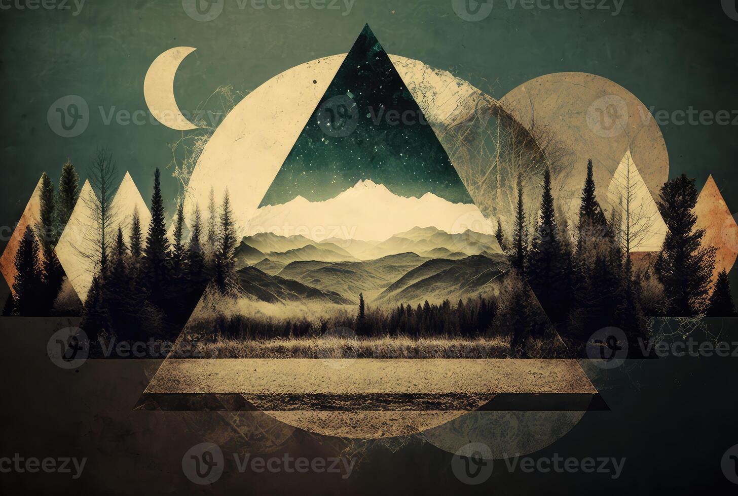 Grunge vintage geometric landscape. photo