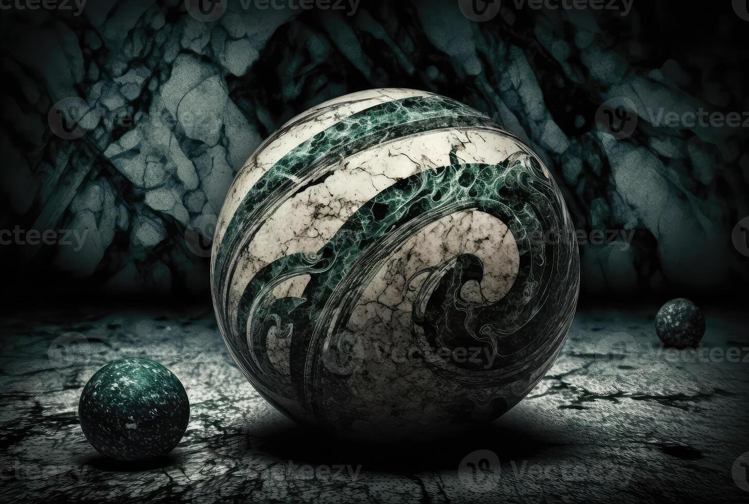 Grey green grunge marble sphere abstract background. photo