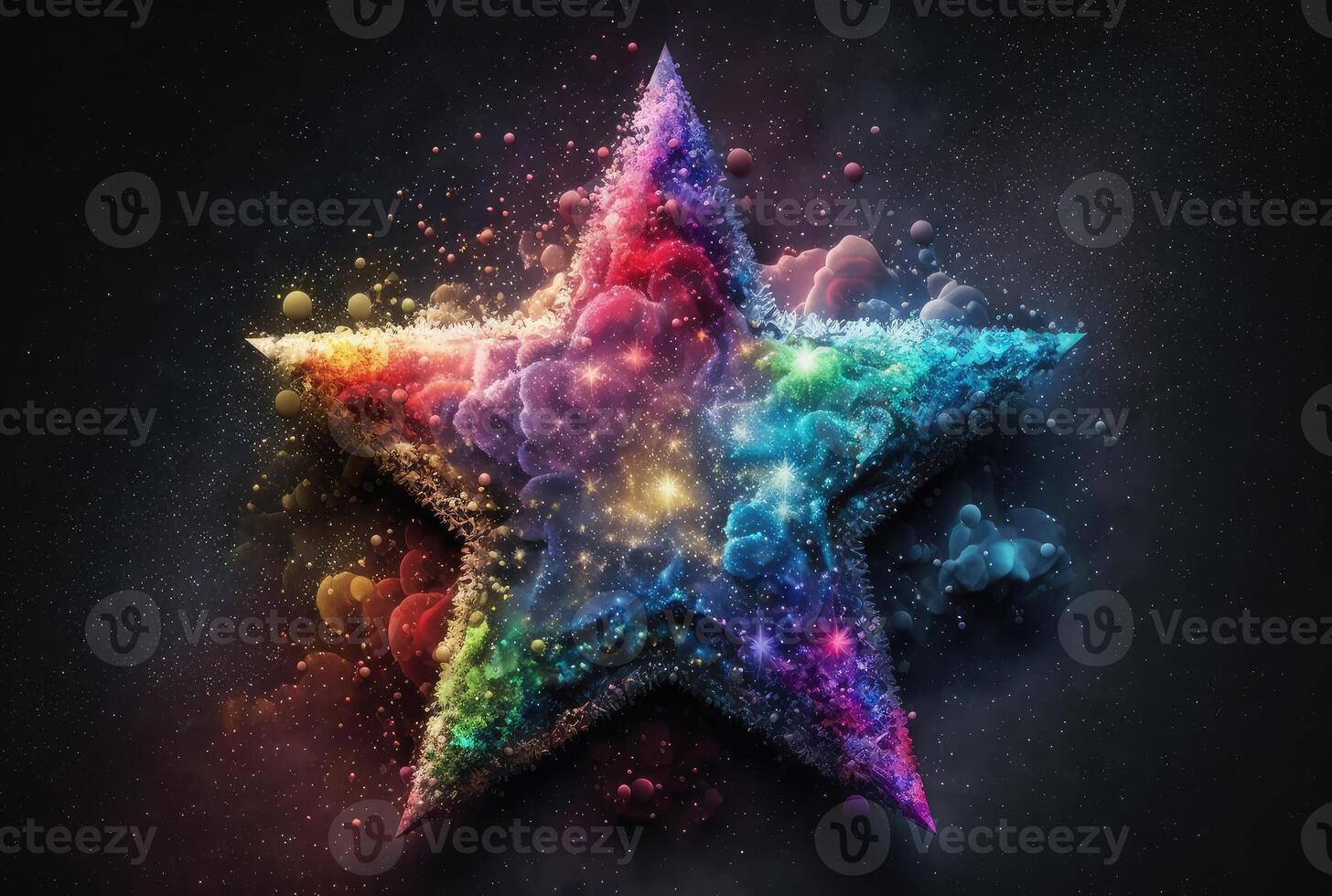 Colorful neon fluffy star shape. photo