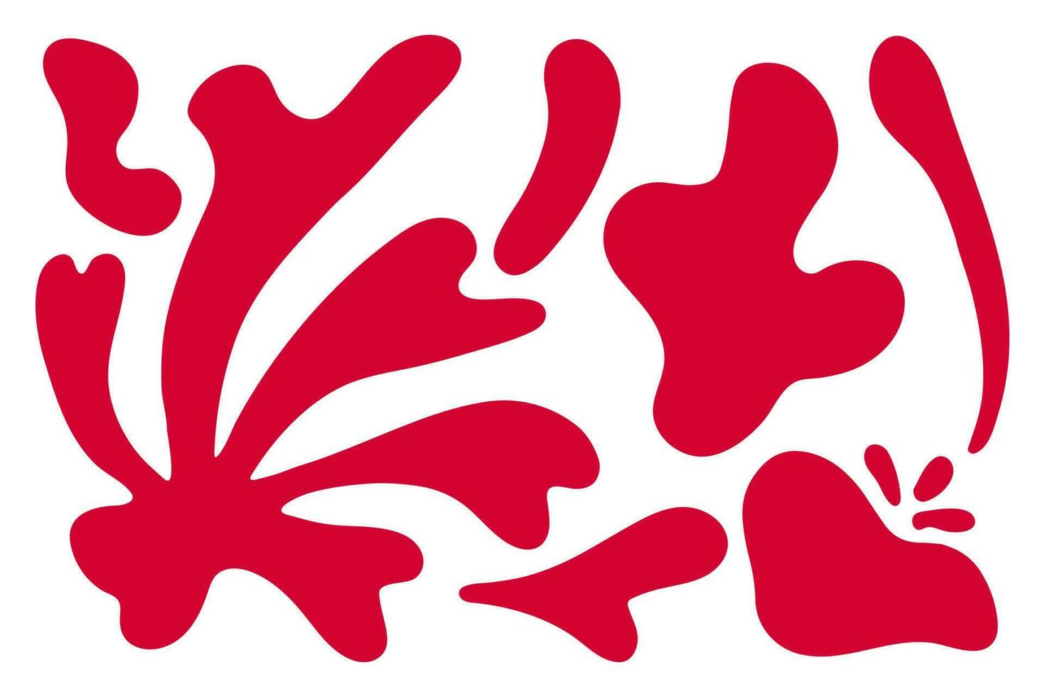 Matisse abstract floral algae shapes in trendy contemporary organic style. composition Doodle painted aestethic flower and leaf. Botanic vector illustration in red color on the white background.