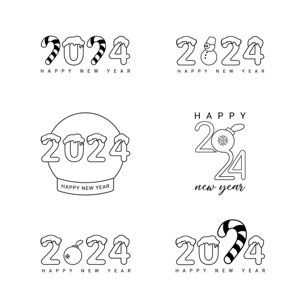 Vector illustration of a set of numbers 2024 with winter elements. Logo