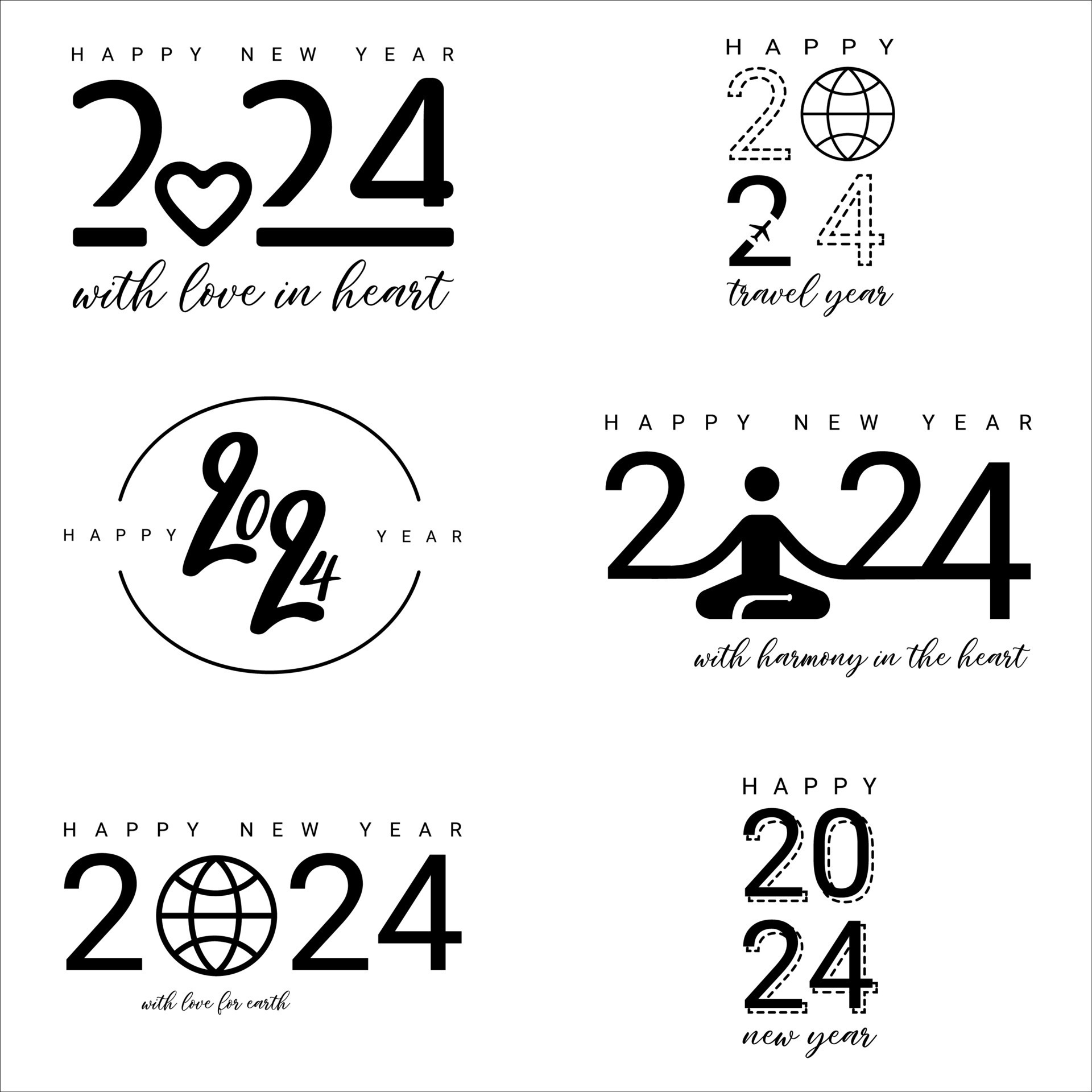 Vector illustration of a set of 2024 numbers with text. Logo text
