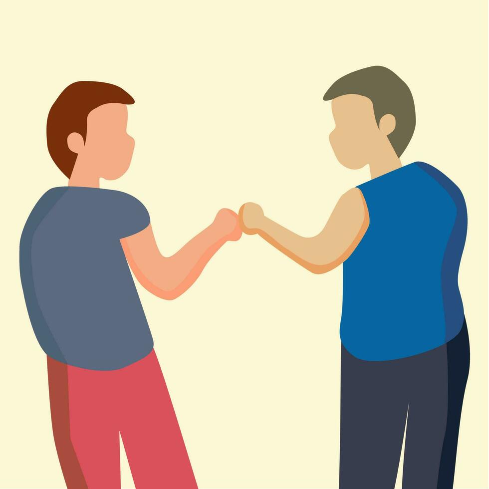 Two middle age business. Working together with giving fist bump.  yellow background vector