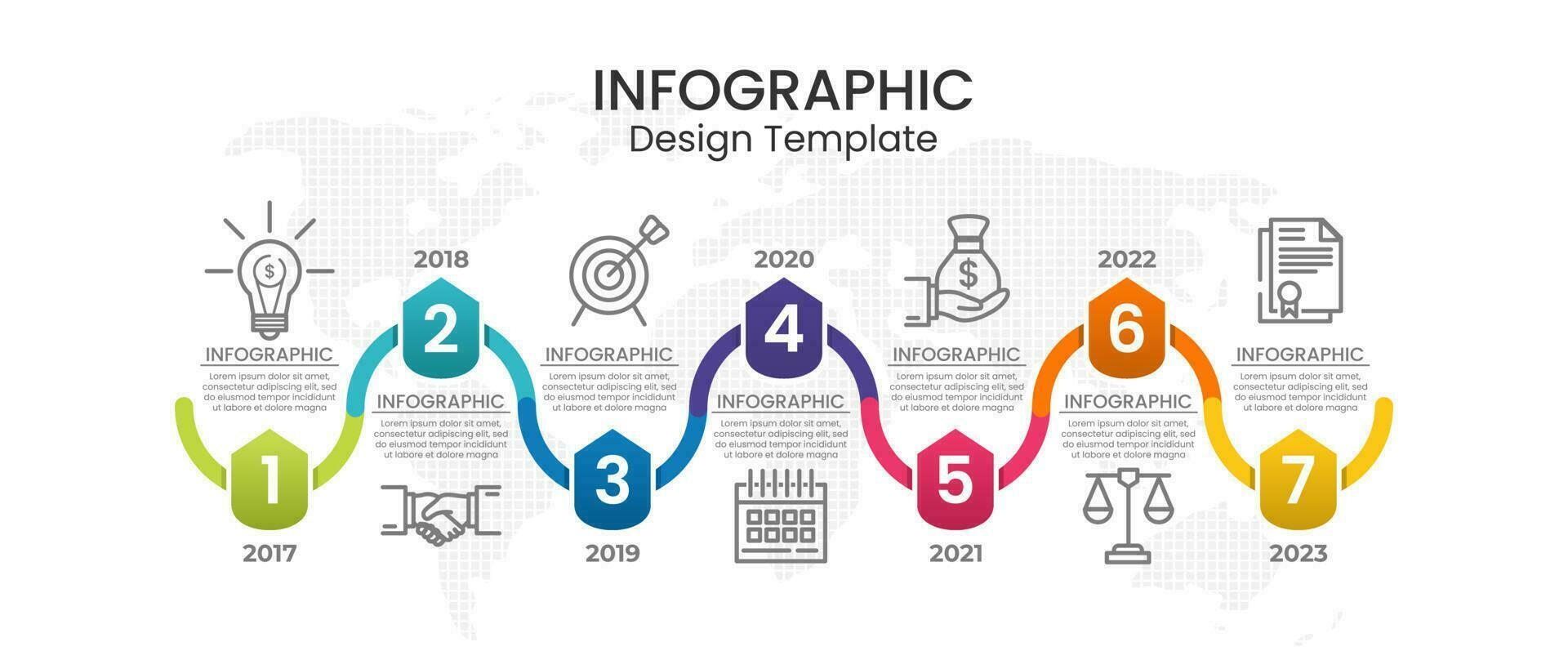 Colorful Timeline Infographic With Icon and World Map Silhouette Template vector