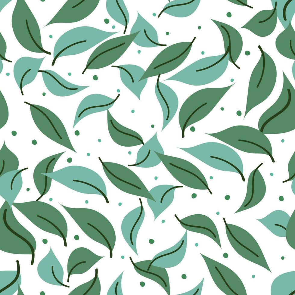 Seamless pattern with doodle leaves dots vector illustration