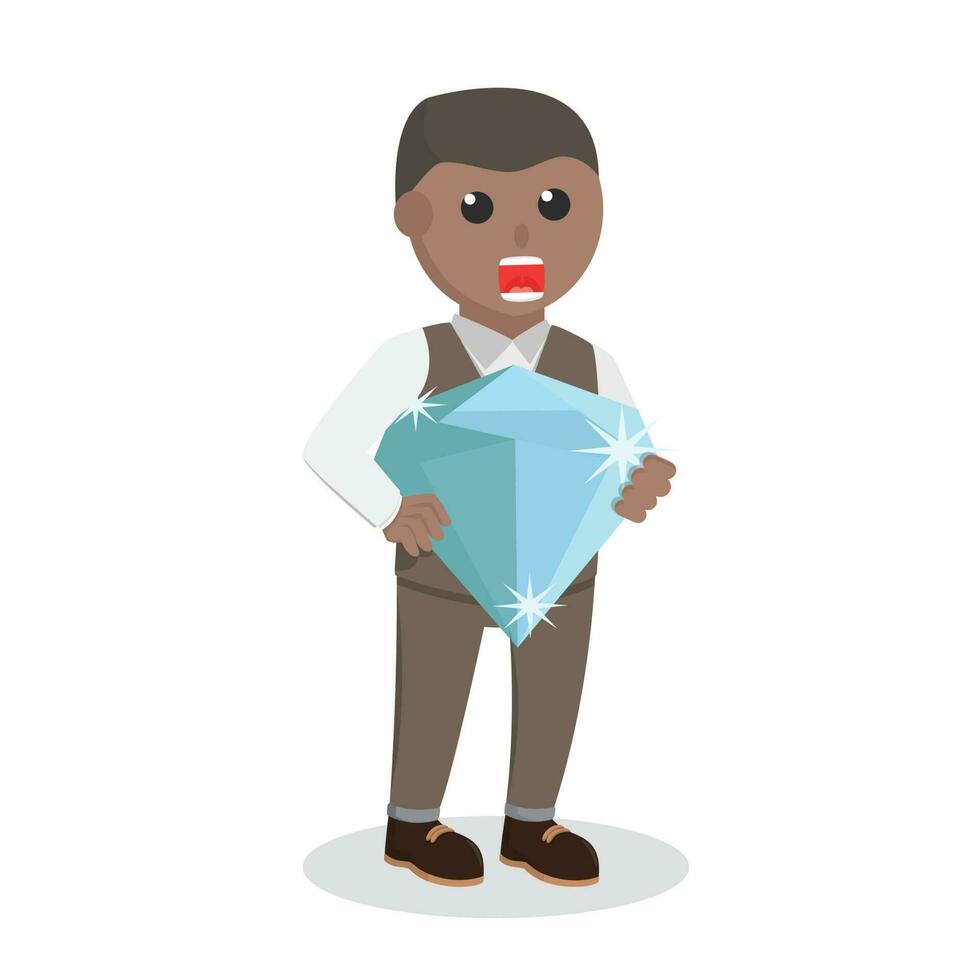Businessman african holding big diamond design character on white background vector