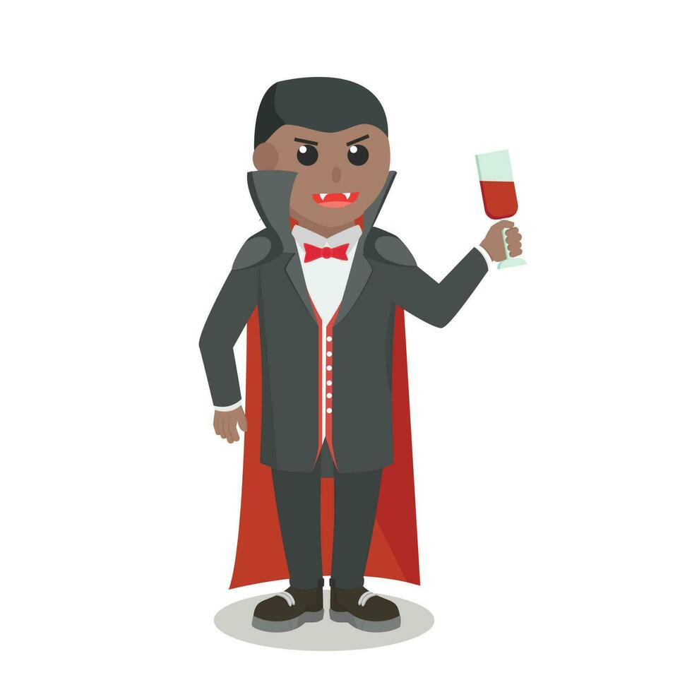 Dracula African Holding Glass blood design character on white background vector