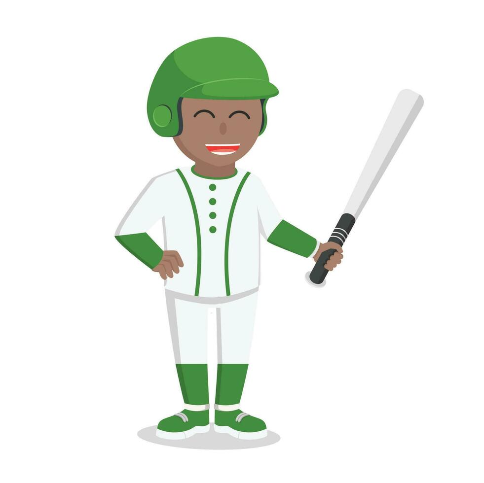 béisbol jugador africano participación béisbol murciélago diseño personaje en blanco antecedentes vector