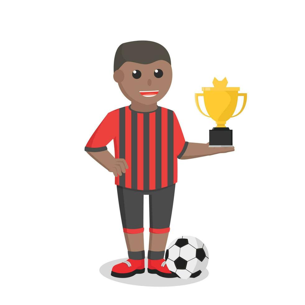 fútbol americano jugador africano tiene un trofeo diseño personaje en blanco antecedentes vector