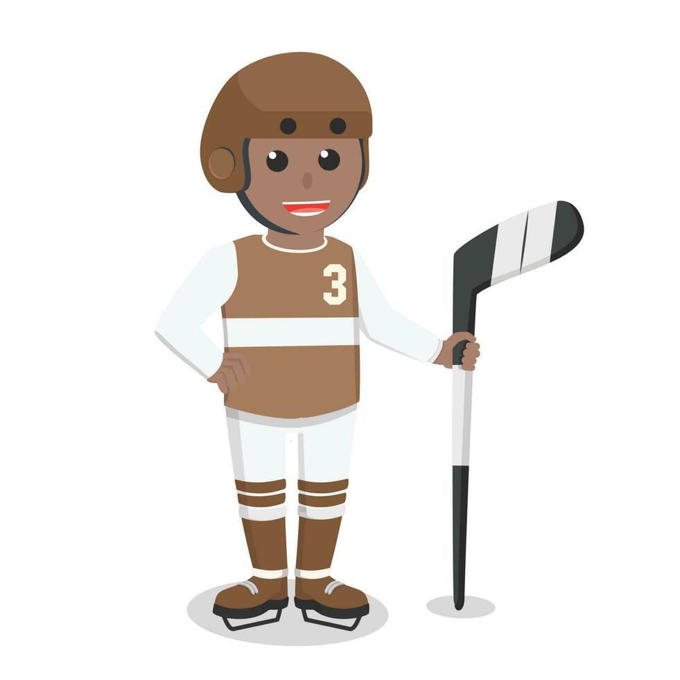 hockey jugador africano participación palo hockey diseño personaje en blanco antecedentes vector