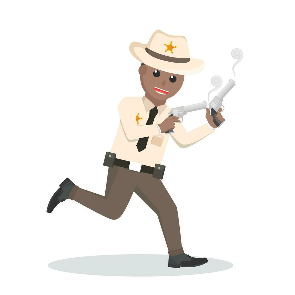 Sheriff african holding double gun design character on white background vector