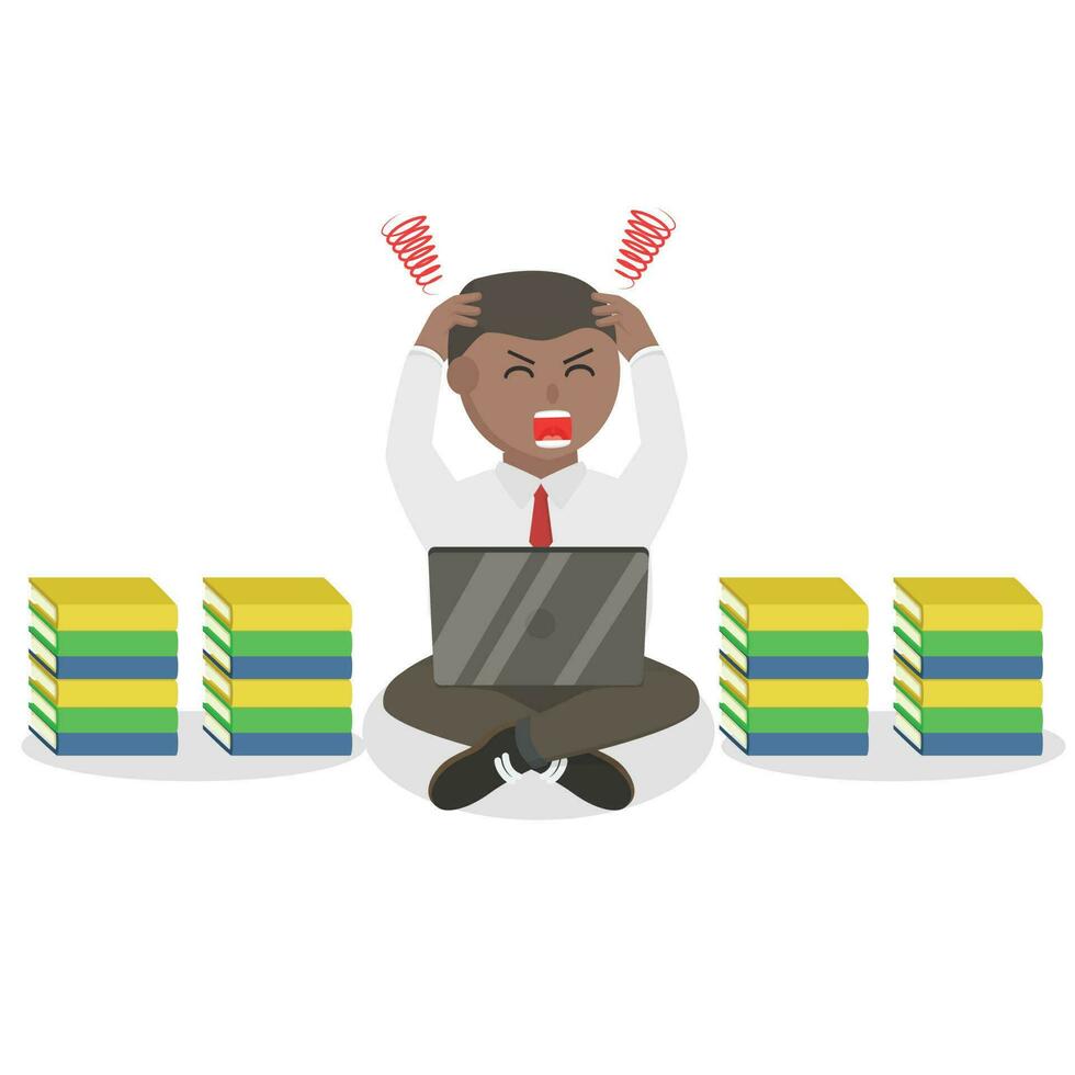 empresario africano estrés diseño personaje en blanco antecedentes vector