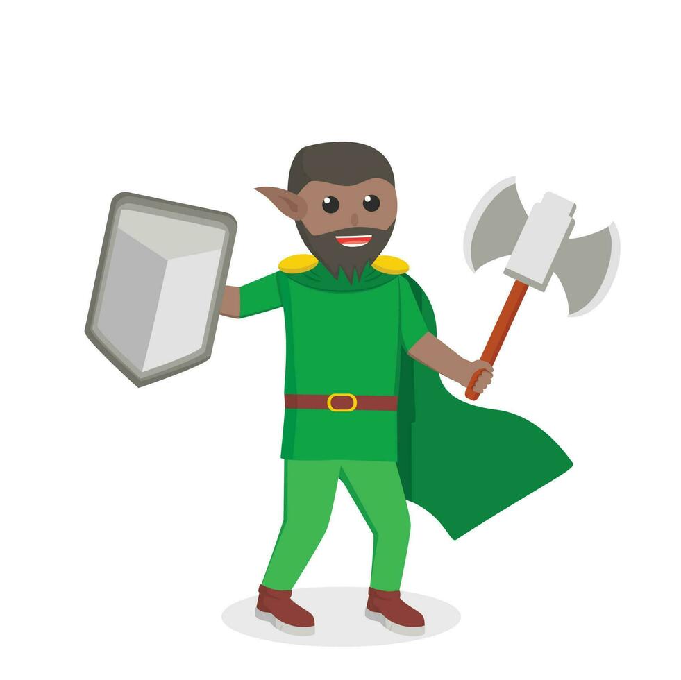 Elf african Holding axe And Shield design character on white background vector