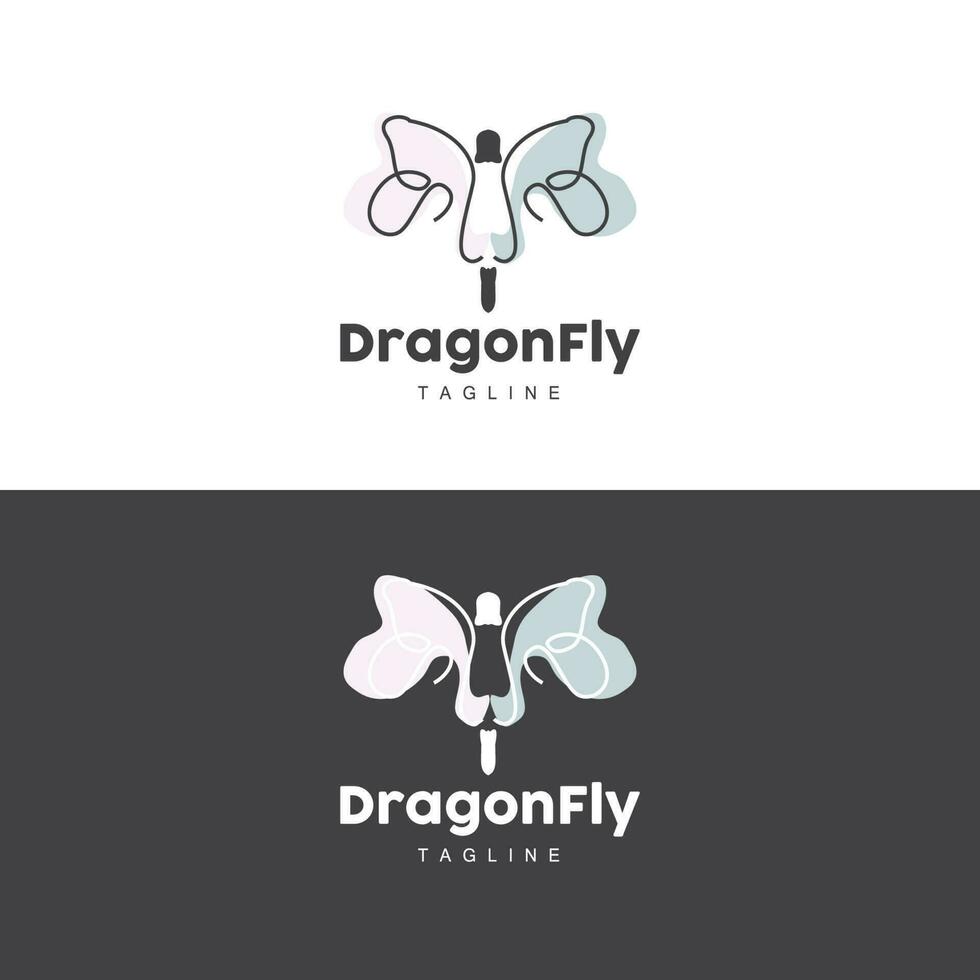 Dragonfly Logo, Flying Animal Design, Vector Simple Line Style, Icon Symbol Illustration