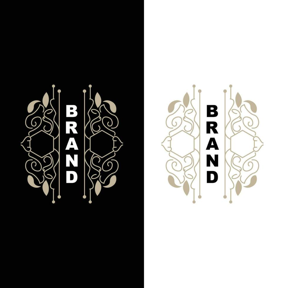 Elegant Minimalist Ornament Logo Template Luxury Ornament Wedding Decoration Business, Batik Style Invitation, Batik, Frasion, Initial Brand Design vector