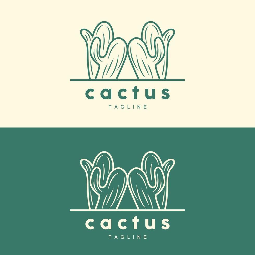 Cactus Logo, Simple Line Cactus Design, Green Plant Vector, Icon, Symbol, Illustration vector