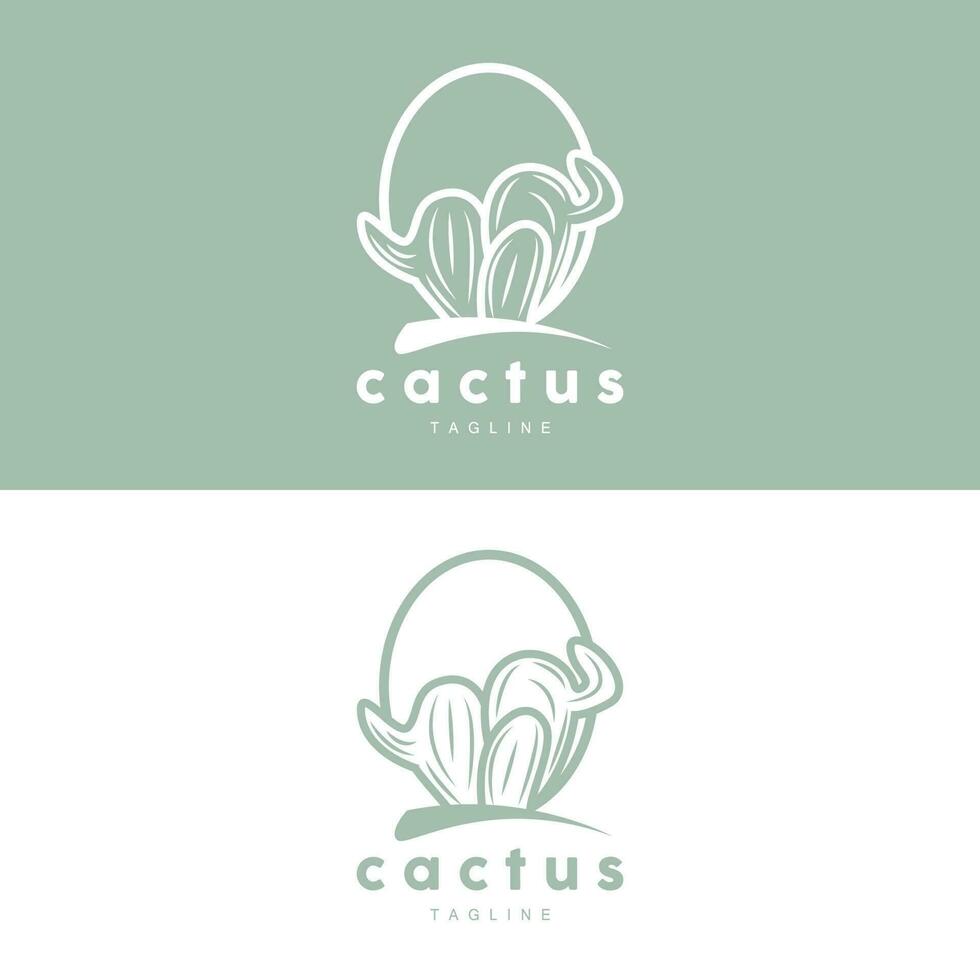 Cactus Logo, Simple Line Cactus Design, Green Plant Vector, Icon, Symbol, Illustration vector