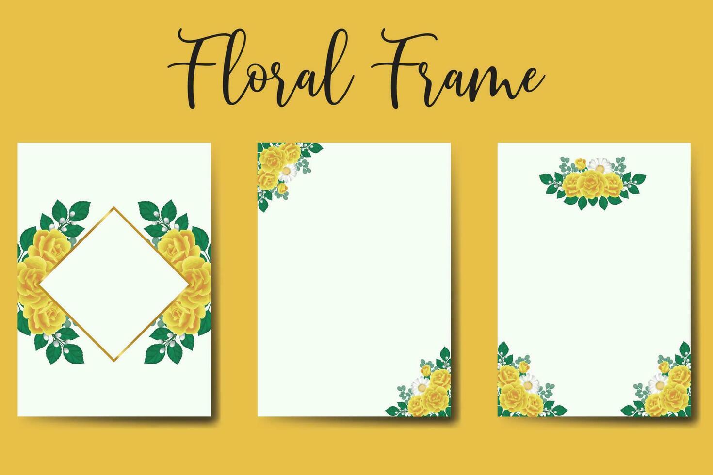 Wedding invitation frame set, floral watercolor Digital hand drawn Yellow Rose Flower design Invitation Card Template vector