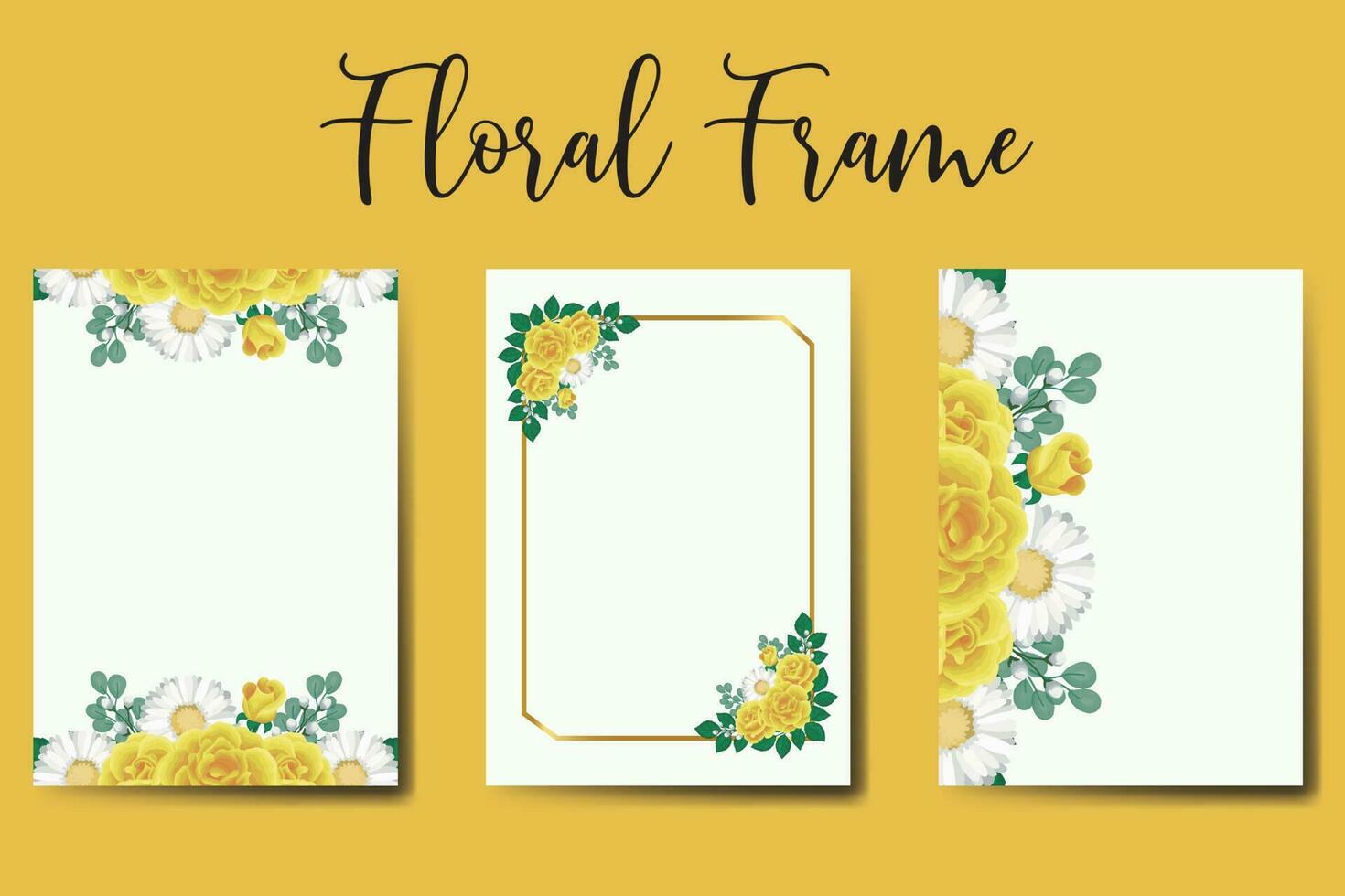 Wedding invitation frame set, floral watercolor Digital hand drawn Yellow Rose Flower design Invitation Card Template vector