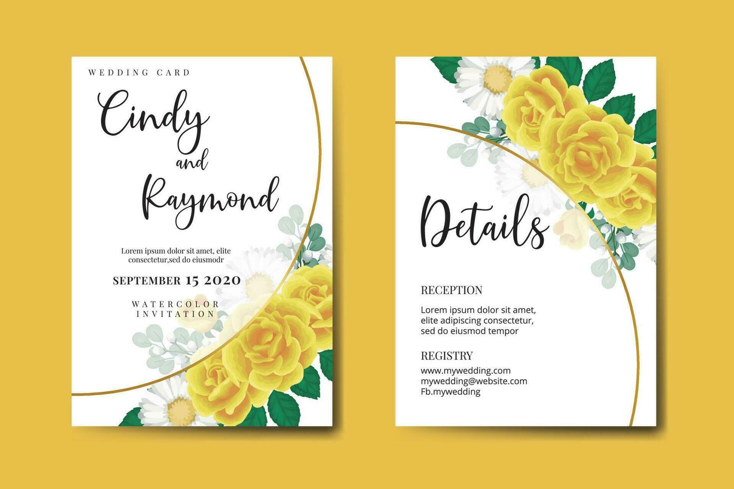 Boda invitación marco colocar, floral acuarela digital mano dibujado amarillo Rosa flor diseño invitación tarjeta modelo vector
