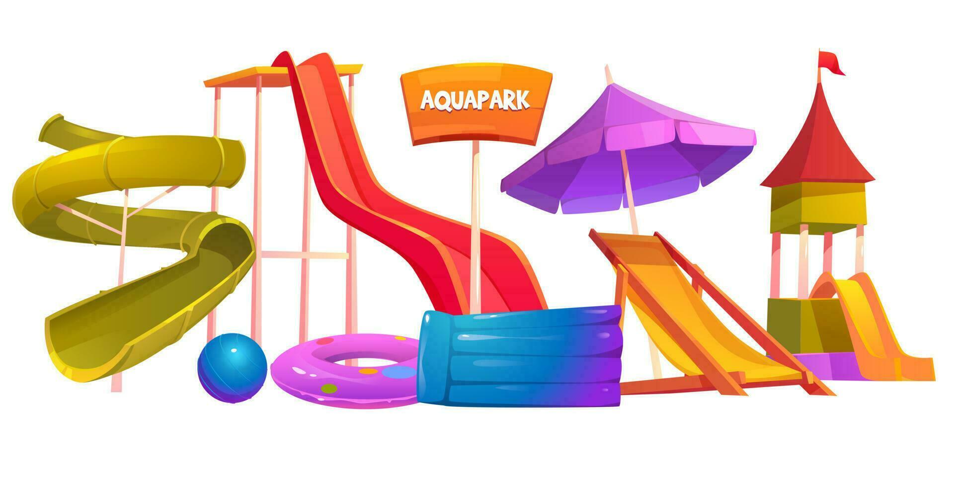 Aquapark equipment set Modern amusement park water vector