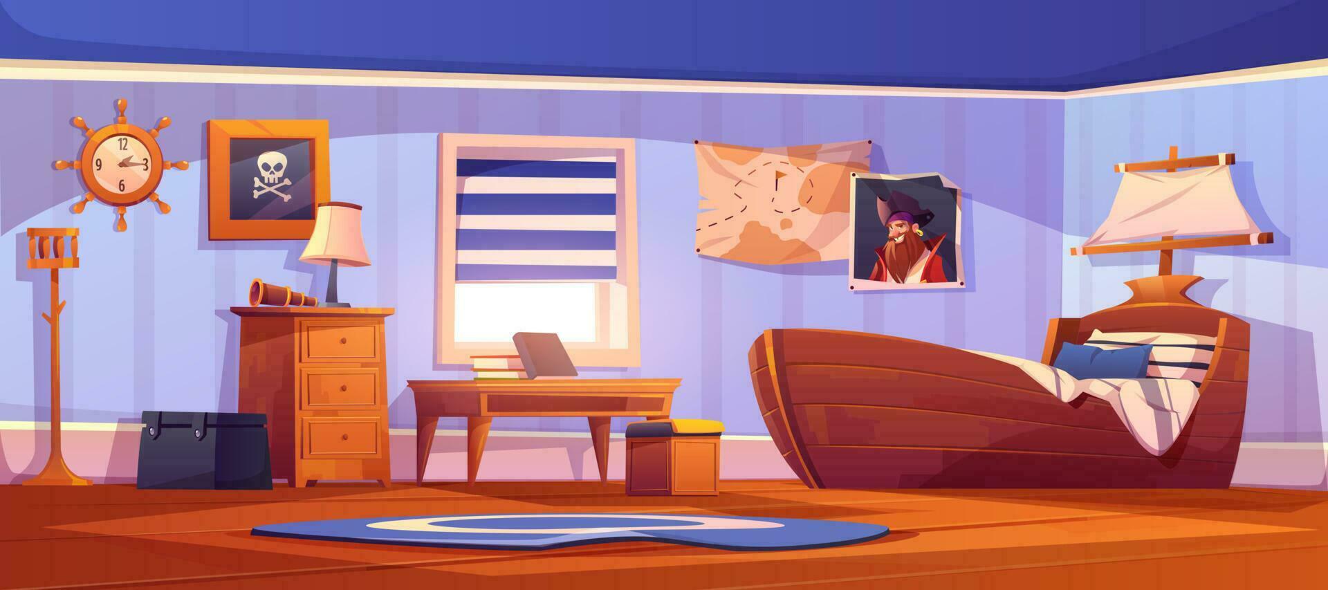 Kids bedroom interior in pirate thematic vector