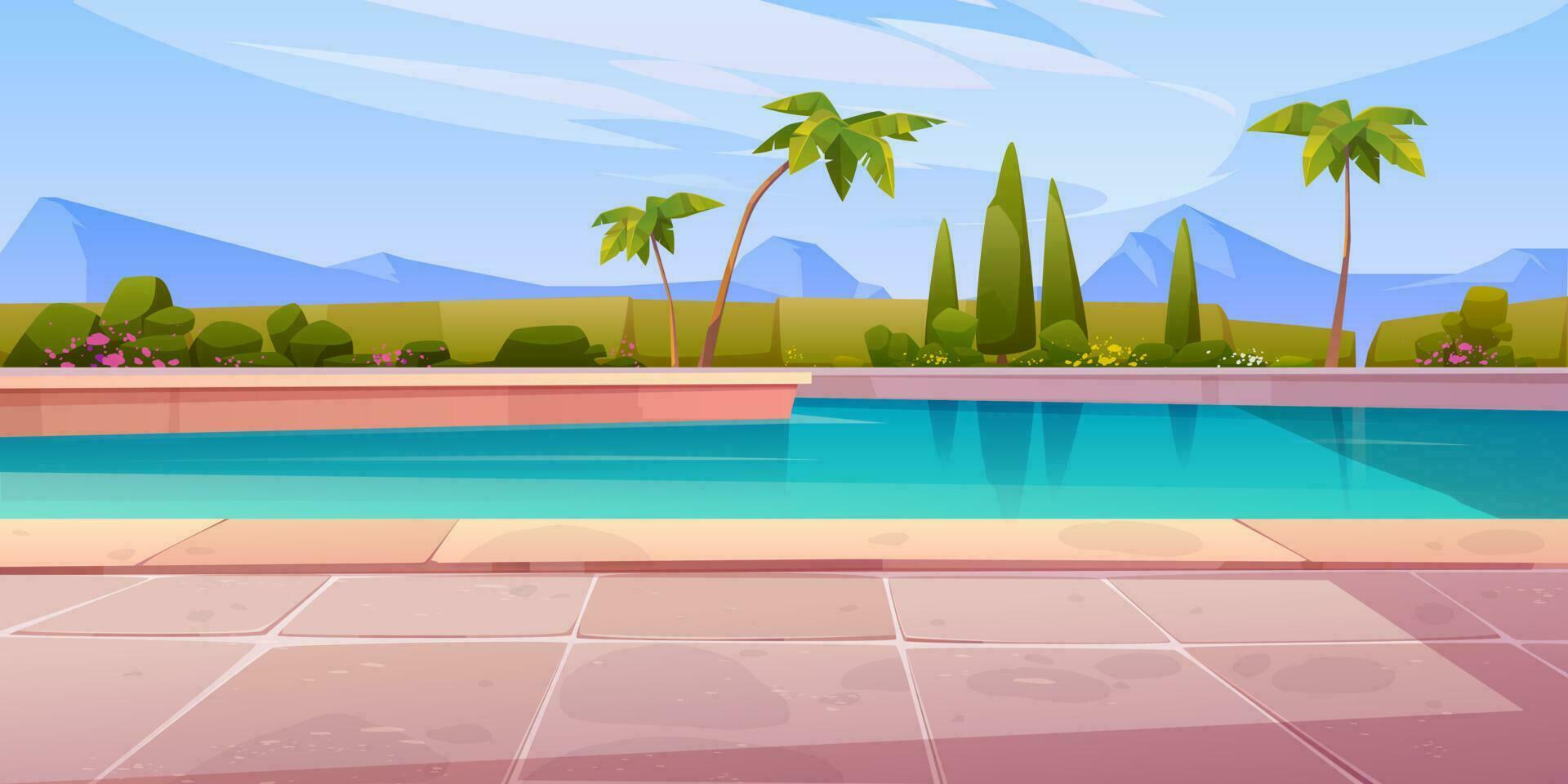 Swimming pool in hotel or resort outdoors, summer vector