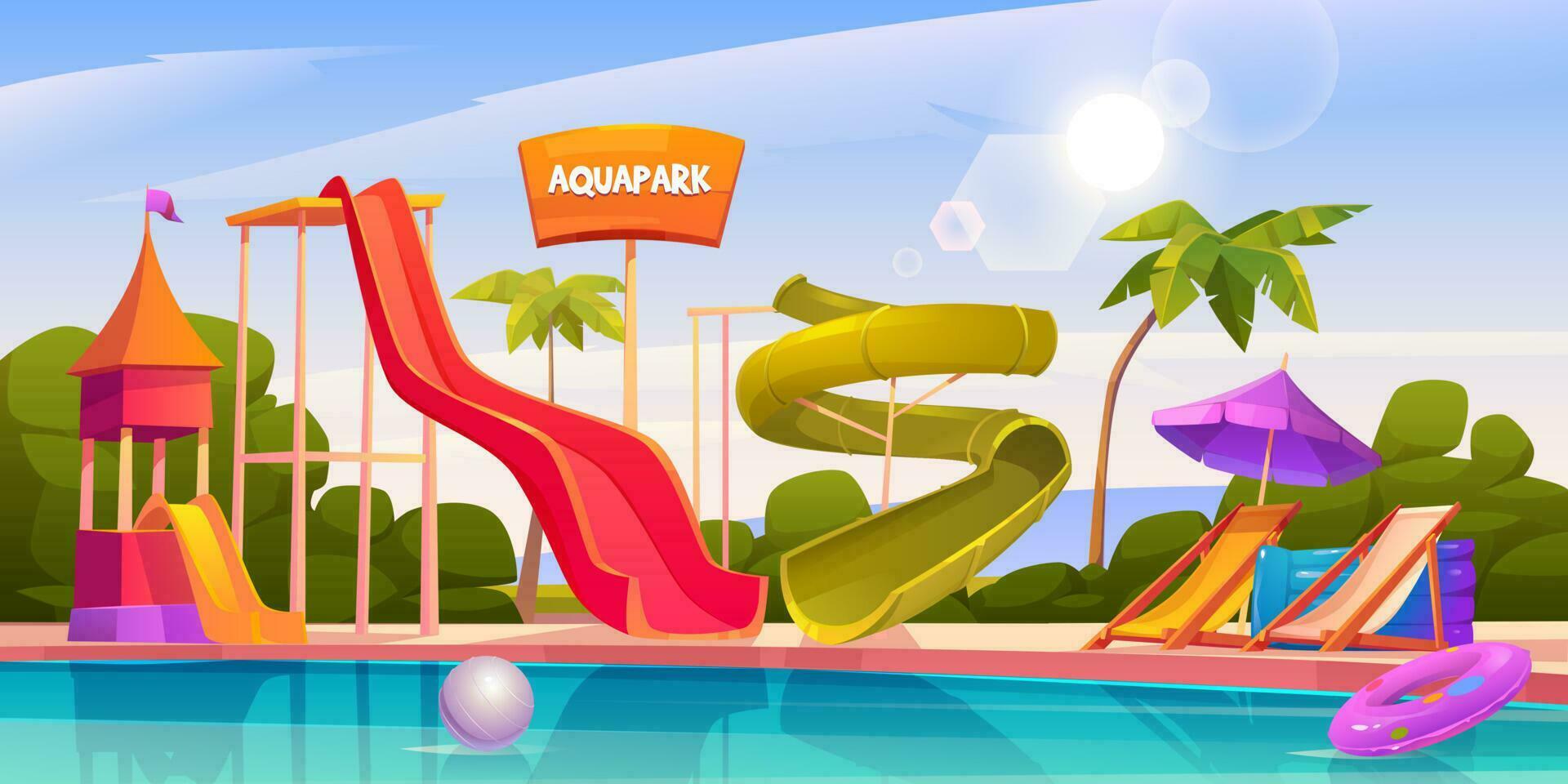 Aqua park with water slides and swimming pool vector