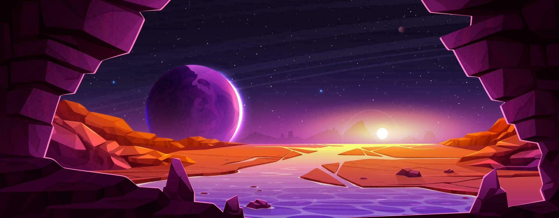 Space background with alien planet landscape vector